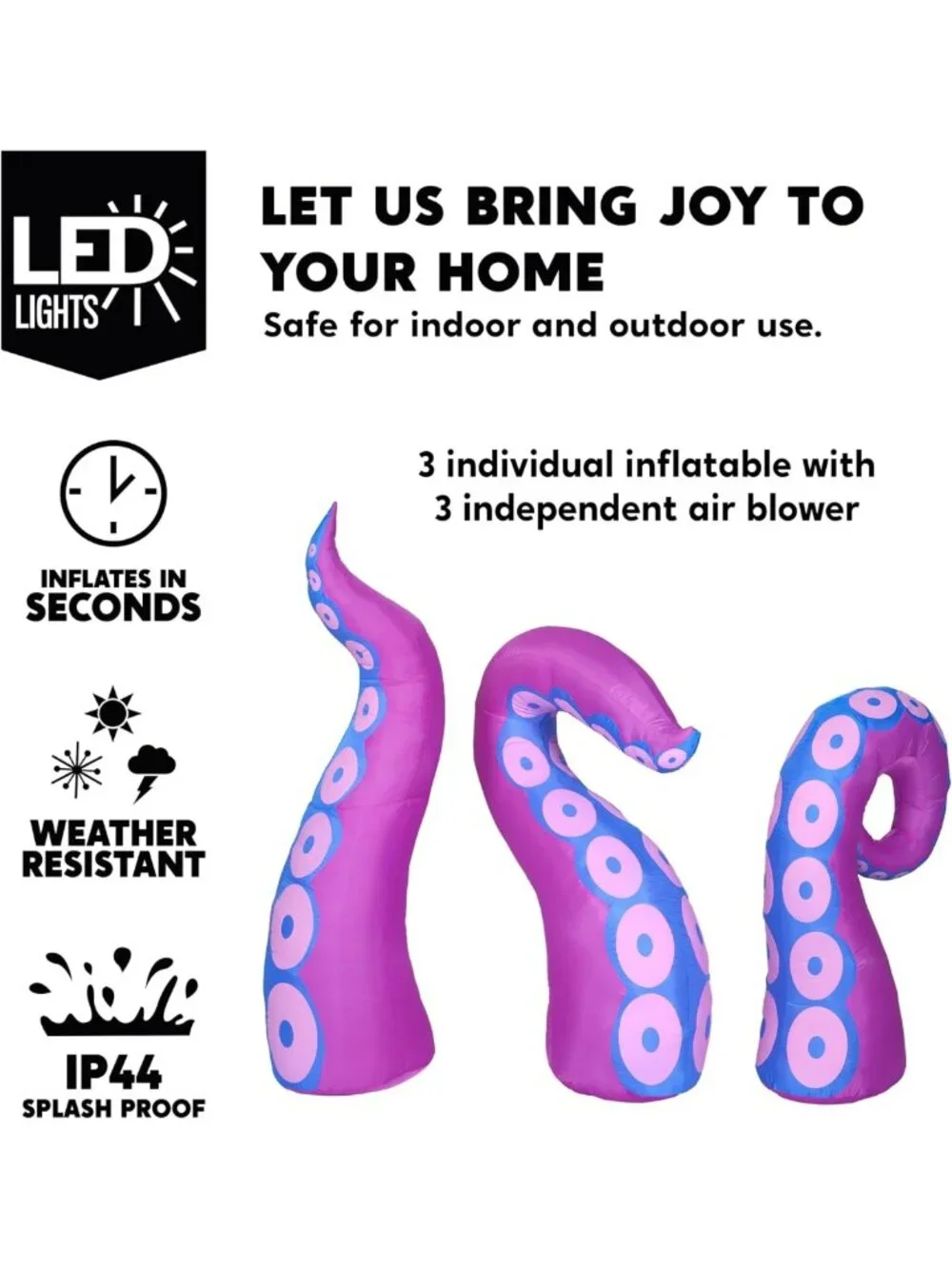 3 Pcs Halloween Inflatables - LED Octopus Tentacle Decorations for Outdoor Lawn
